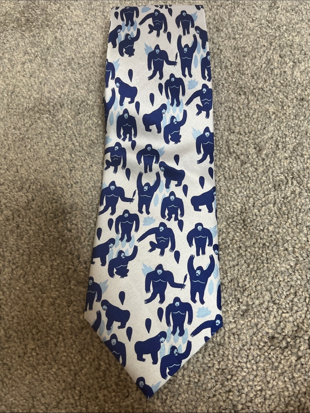 Gorilla Ape Yeti Print Silk Tie Camilla Engman Blue